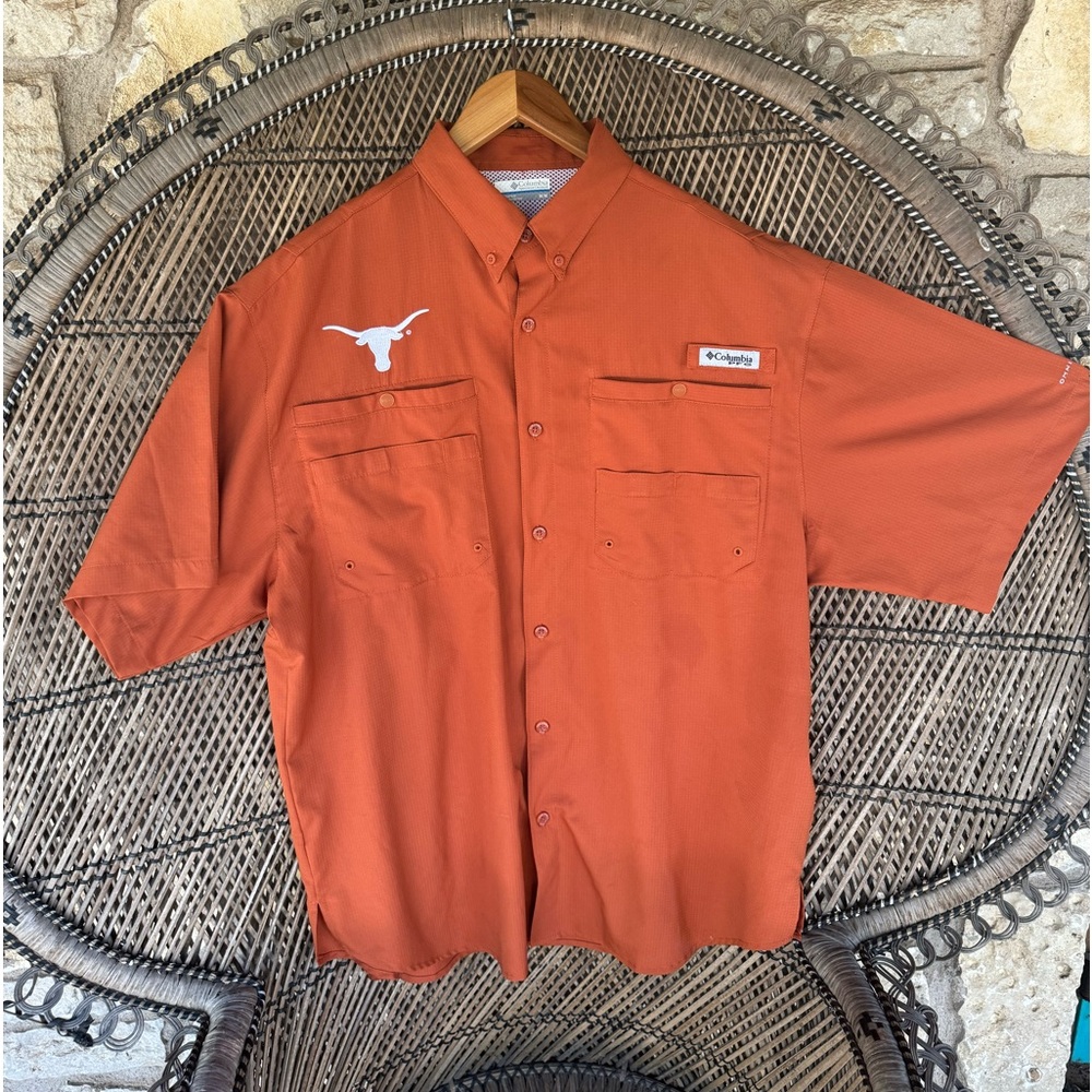 COLUMBIA TEXAS LONGHORNS MENS BURNT ORANGE TAMIAMI SHORT SLEEVE DRESS SHIRT
